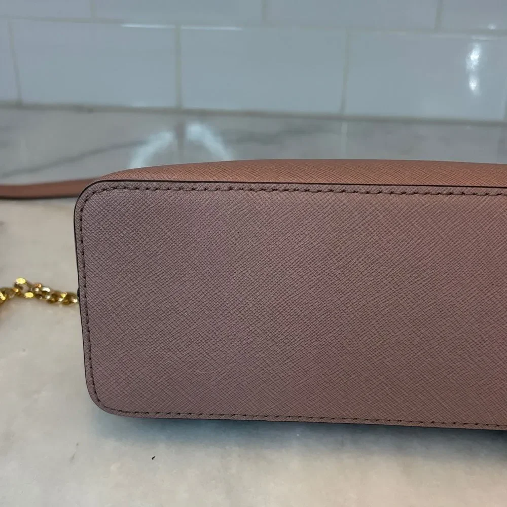 Michael Kors Crossbody Bag Purse Handbag Saffiano Leather Domed Chain-link Pink